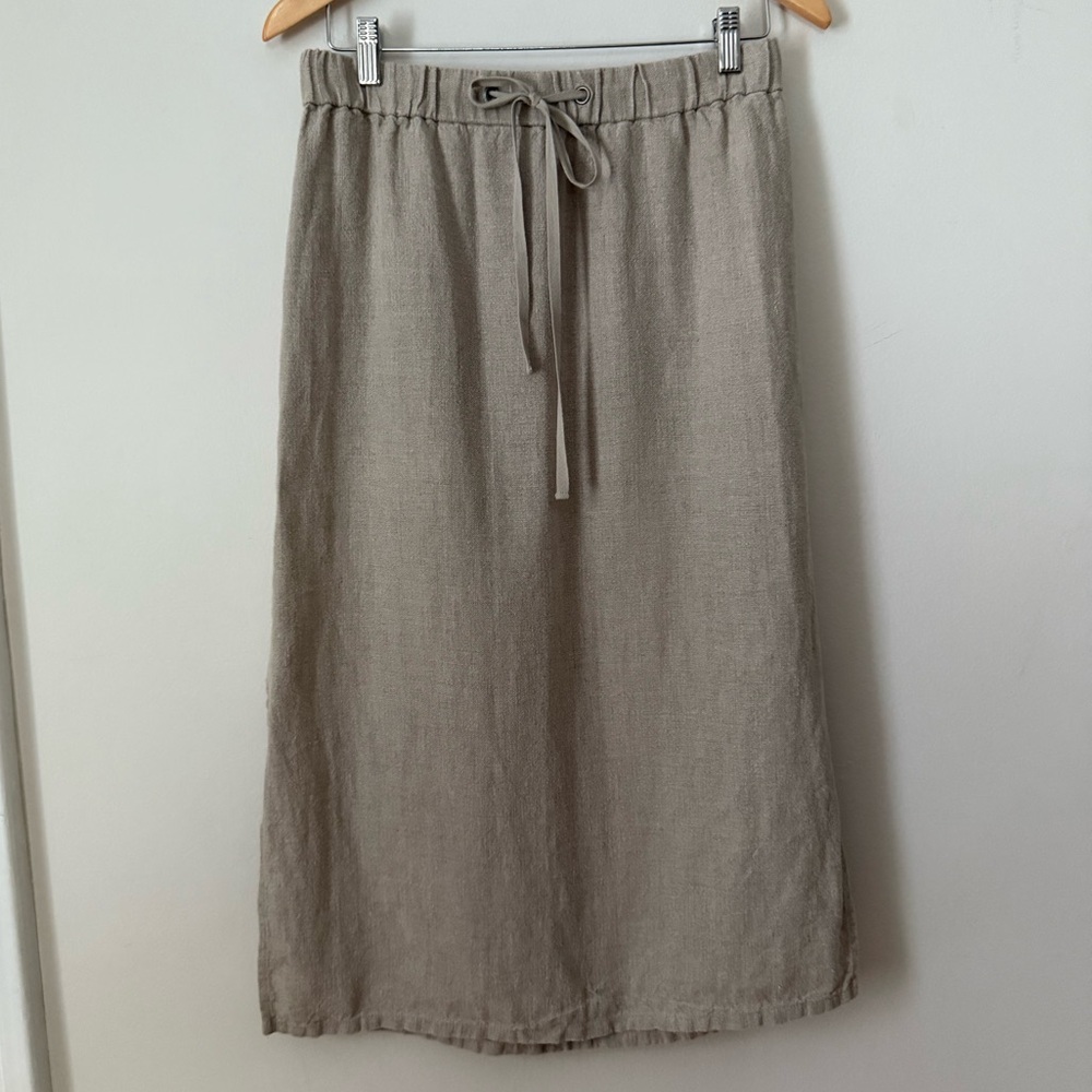 Eileen fisher beige midi slip on skirt size XS 100% linen